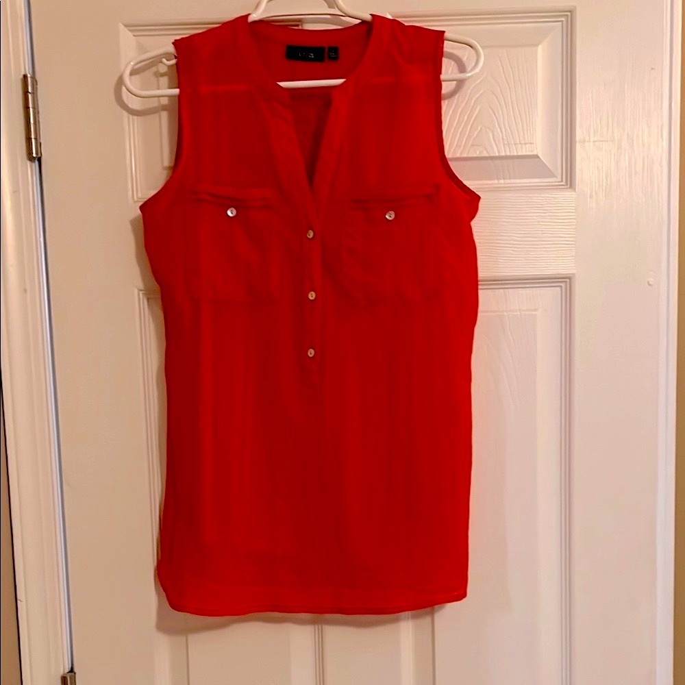 Tangerine Sleeveless Buttoned Blouse